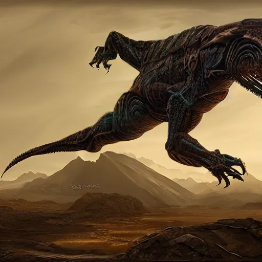 Prompt: cybersuit velociraptor, matte painting, sci - fi art, digital art, masterpiece, 8 k, ultra detailed