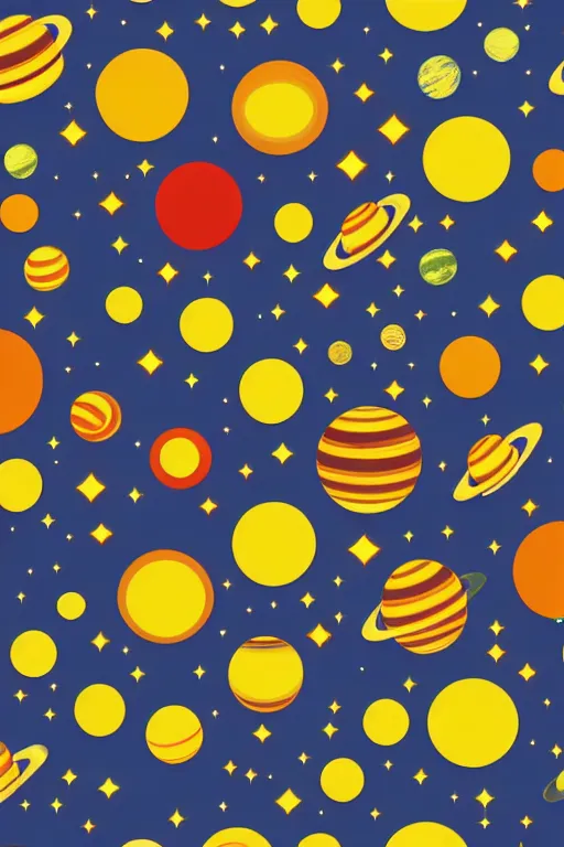 Image similar to seamless 2 d pattern of stunning planets and outer space, designed by edward hopper, award winning graphic design, 8 k, 4 k