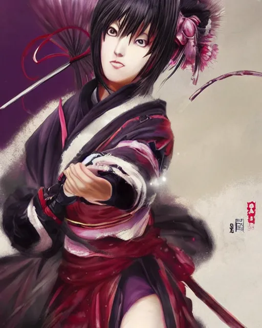 Prompt: oichi sengoku basara in the paintetly style of WLOP, artgerm, brush stroke oil painting, imagine fx, artstation