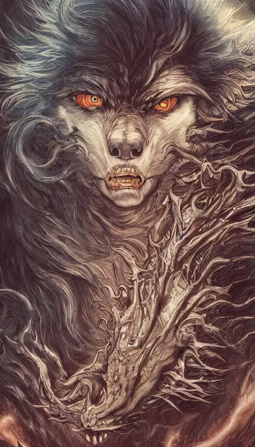 Image similar to Werewolf in London, by Ayami Kojima, studio ghibli, cinematic lighting, intricate, highly detailed, digital painting, trending on artstation, Illustration, epic scale