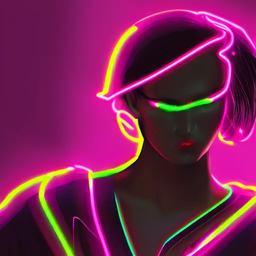 Image similar to digital artwork of woman wearing technological neon collar, cyberpunk art style, 4K, portrait,