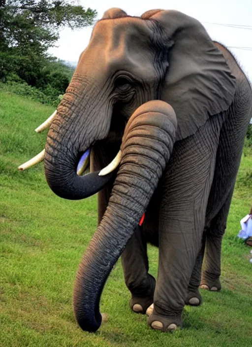 Prompt: this elephant has the weirdess trick