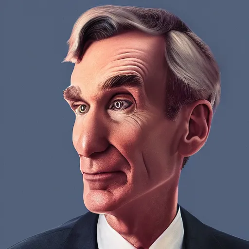 Image similar to a portrait of bill nye the science guy, dramatic lighting and composition, trending on artstation, concept art, comic book, chuck close, vittorio matteo corcos, john currin.