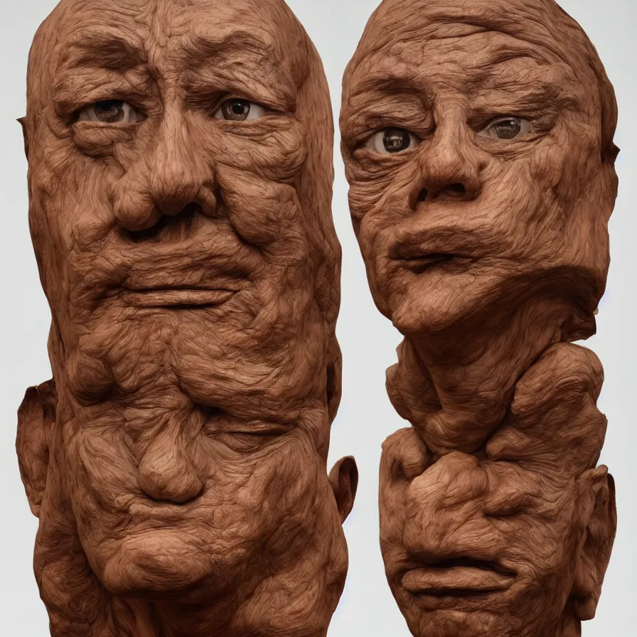 Prompt: realistic monumental sculpture portrait of a powerful stern woman, beautiful symmetrical face realistic proportions, carved out of a red oak wood on a pedestal by stephan balkenhol and duane hanson and martin puryear, hyperrealistic dramatic colored lighting trending on artstation 8 k