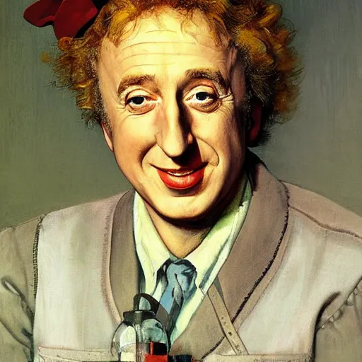 Prompt: a portrait painting of Gene Wilder. Painted by Norman Rockwell