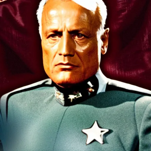 Prompt: A still of Mussolini in Star Trek, colour photo