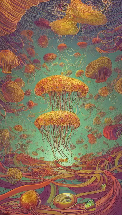 Image similar to The floral lands of the jellyfish, italian futurism, Dan Mumford, da vinci, Josan Gonzalez