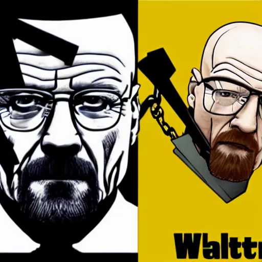 Image similar to Walter White Chainsawman , goes hard, gritty, violent, award winning, beautiful, cinematic, 7 years