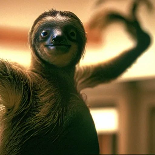 Image similar to portrait of a sloth as neo from the matrix ( 2 0 0 3 ), photo