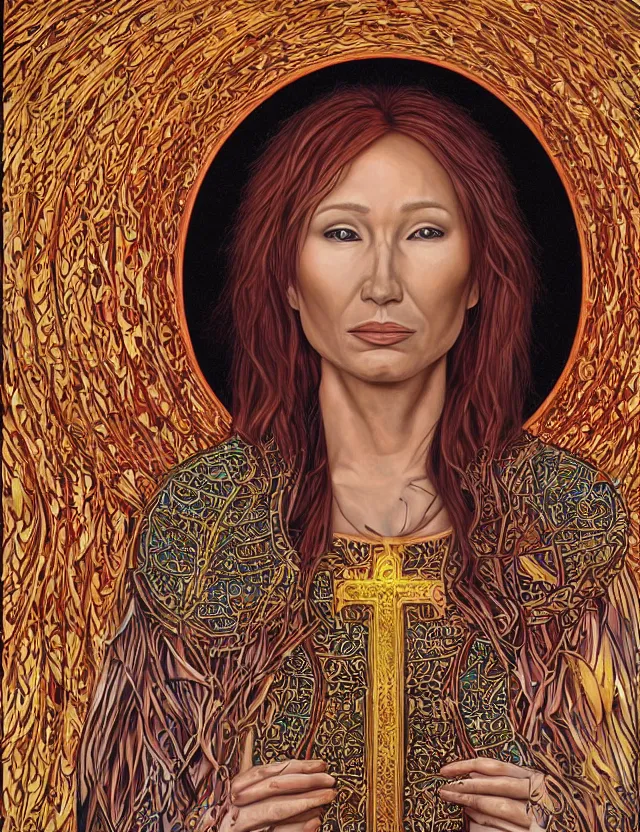 Image similar to a portrait of tori amos as a byzantine saint by alex grey