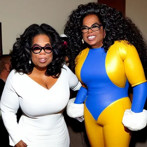 Prompt: Oprah Winfrey Wearing a megaman costume