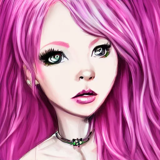 Image similar to alt girl with pink hair, cute outfit, digital art, portrait, highly detailed