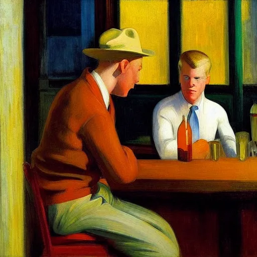 Image similar to a blonde man at a bar, edward hopper,