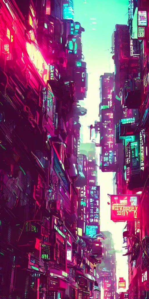 Prompt: wide! cyberpunk alley with a partial power outage, digital art, readable text, bold outlines, clean, cinematic camera, 8 k,