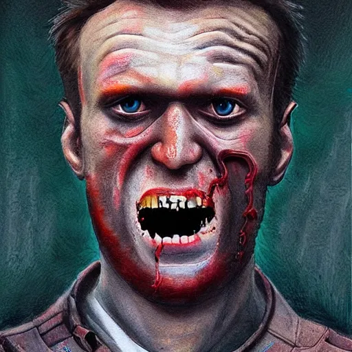 Image similar to navalny became bloody ugly lovecraftian degenerate abomination, photo - realistic, color image, 2 k, highly detailed, bodyhorror, occult art