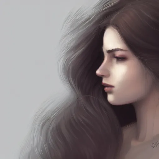 Image similar to A close-up portrait of a shy woman touching her hair, highly detailed, artstation, digital art, smooth