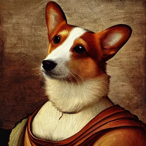 Prompt: corgi dog painting, leonardo da vinci style