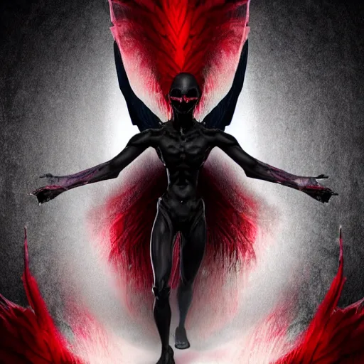 dark shadow abstract humanoid with wings and red eyes | Stable ...