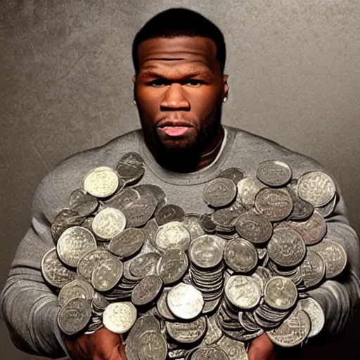 Prompt: 5 0 cent made of coins