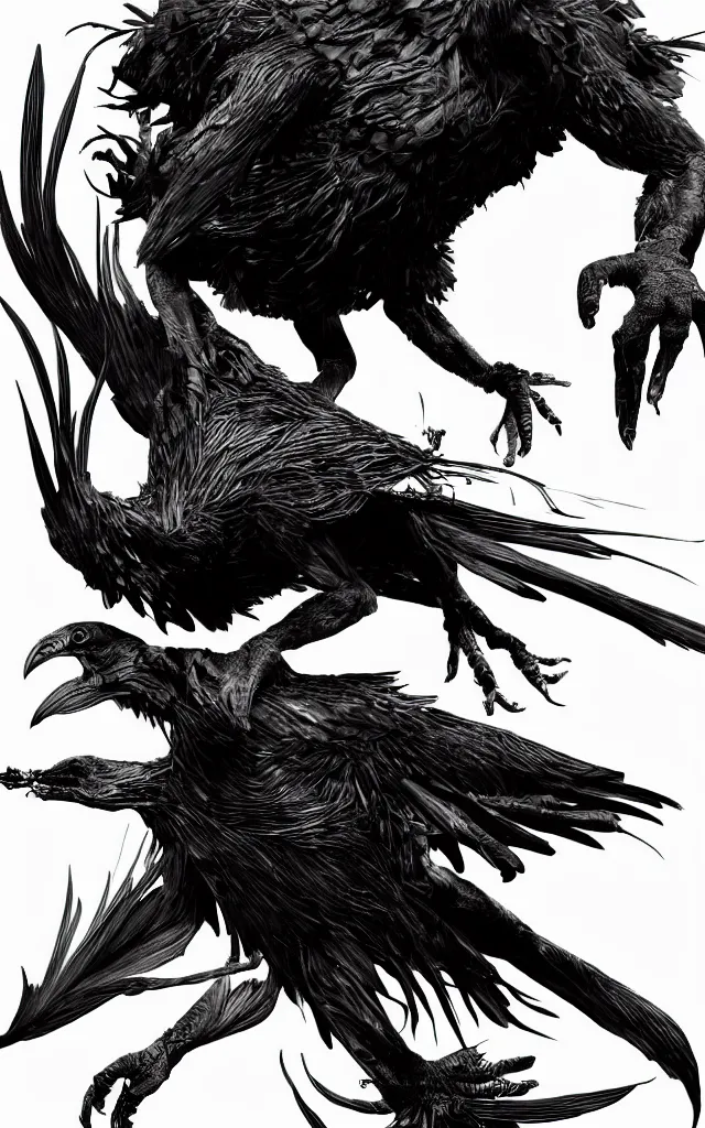 Image similar to mutant hybrid between human and crow, dynamic composition, dramatic lighting, hyperrealistic, ultra detailed