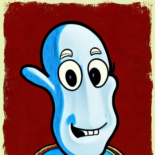 Image similar to handsome squidward portrait, realistic, pop art, vivid