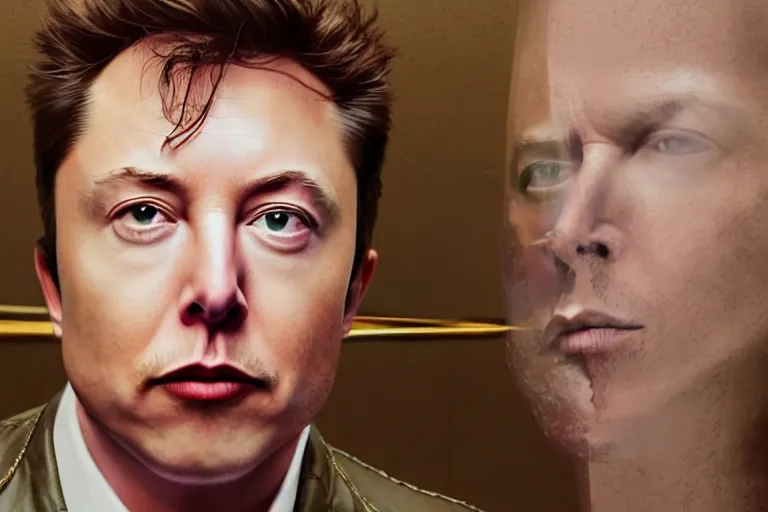 Image similar to hyperrealism aesthetic ridley scott and denis villeneuve style photography of a detailed elon musk, siting on a detailed toilet and scrolling his smartphone in hyperrealism scene from detailed art house movie in style of alejandro jodorowsky and wes anderson