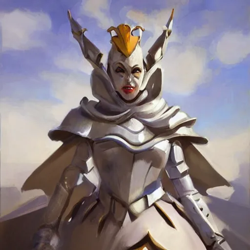 Prompt: greg manchess portrait painting of armored white queen from alice in wonderland as overwatch character, medium shot, asymmetrical, profile picture, organic painting, sunny day, matte painting, bold shapes, hard edges, street art, trending on artstation, by huang guangjian, gil elvgren, ruan jia, randy vargas, greg rutkowski