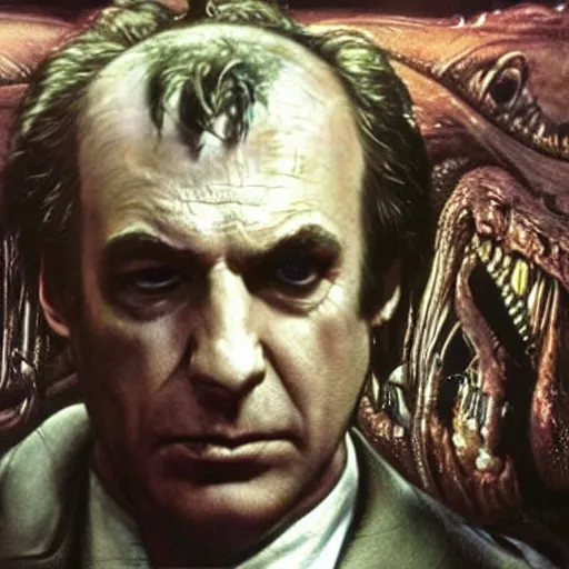 Image similar to film still of saul goodman in aliens, by h. r. giger, very detailed, realistic