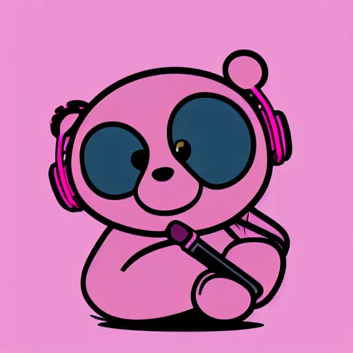 Image similar to iconic vector logo of cute cuddly pink bear with a podcast microphone, melodic, headphones, music, streaming, dreamy, isometric, adorable, octane render, golden ratio, 4k UHD, iconic design