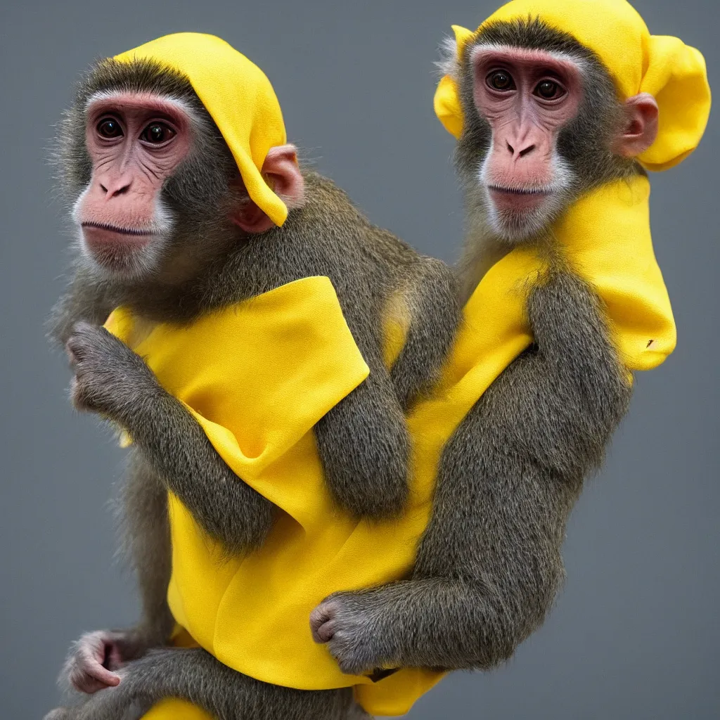 Image similar to a monkey wearing a yellow kimono, 8 k