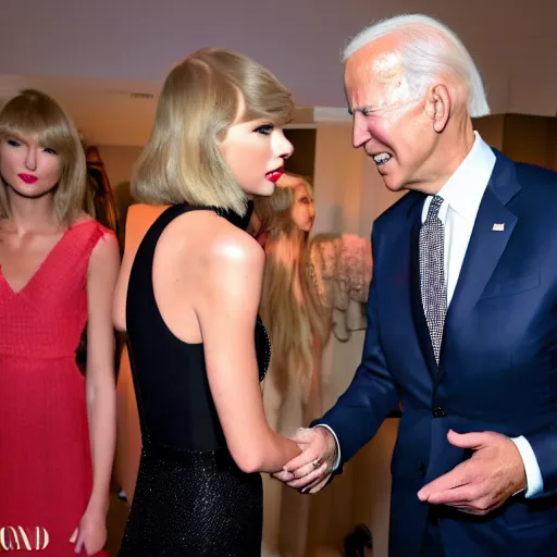 Image similar to taylor swift shaking hands with joe biden, 8 k uhd, cover of vouge magazine