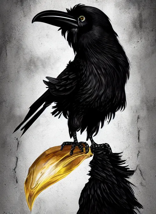 Prompt: warlock with the head of a raven, wind magic, exquisite details, black beard, white background, by studio muti