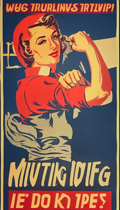 Image similar to retro propaganda poster for mining, beautiful woman in work clothes