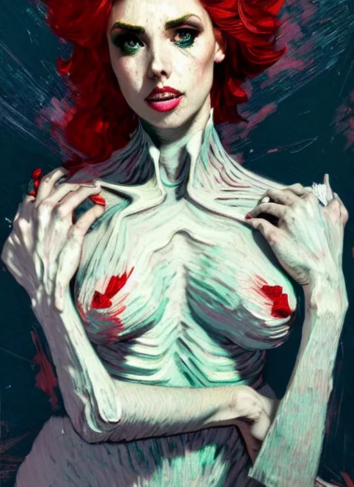 Prompt: Amouranth as a super villain, sexy, fantasy, intricate, elegant, highly detailed, digital painting, artstation, concept art, matte, sharp focus, illustration, art by Nicola Samori and Conrad Roset and Vincent van gogh