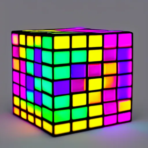 Image similar to digital concept art of a neon 3x3 rubik’s cube, glowing, cubes filled with neon gas, hd, 8k, cinematic lighting, rim lighting, product image