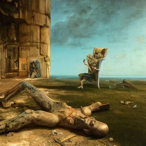 Image similar to hyperrealistic surrealism, David Friedrich, award winning masterpiece with incredible details, Zhang Kechun, a surreal vaporwave vaporwave vaporwave vaporwave vaporwave painting by Thomas Cole of a gigantic broken mannequin head sculpture in ruins, astronaut lost in liminal space, highly detailed, trending on ArtStation