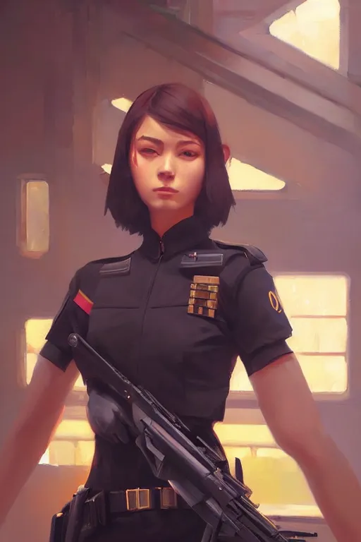 Prompt: a ultradetailed beautiful panting of a stylish swat woman, oil painting, by ilya kuvshinov, greg rutkowski and makoto shinkai