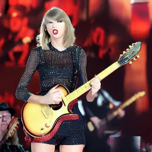 Prompt: taylor swift smashing a guitar over the head of hank williams jr, ultra realistic, highly detailed,