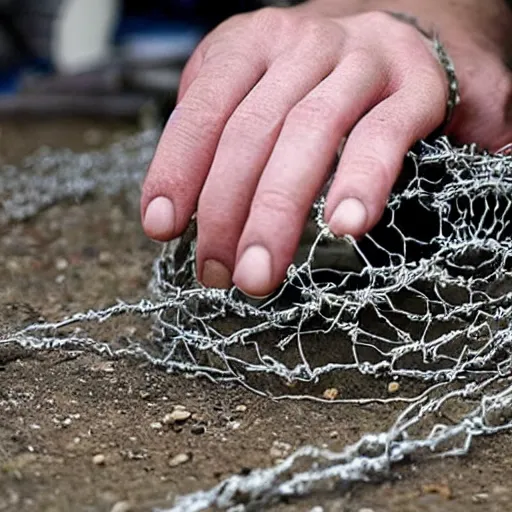 Image similar to a man whose hand is made out of barbed wire