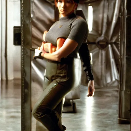 Prompt: T'pol from battlestar galatica in xtratuff boots holding a large king salmon