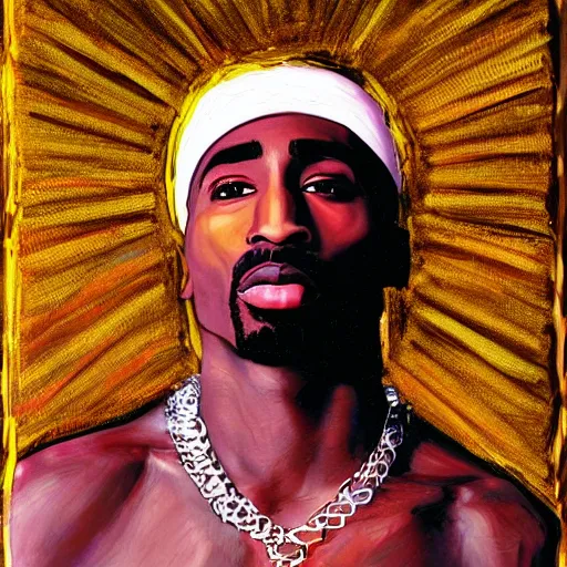 Image similar to tupac as an angel, painting