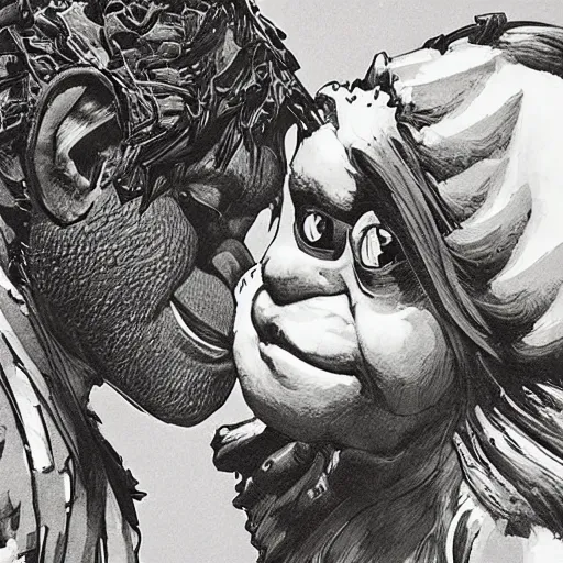 Image similar to beautiful portrait of shrek kissing a minion, concept art by yoji shinkawa, felt tip pen, intricate detail, sharp focus, illustration