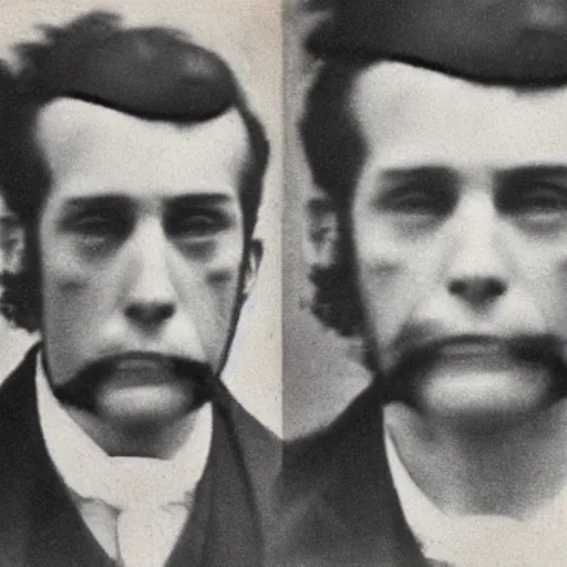 Image similar to close up photo portrait of a 19th century gangster maniac by Diane Arbus and Louis Daguerre