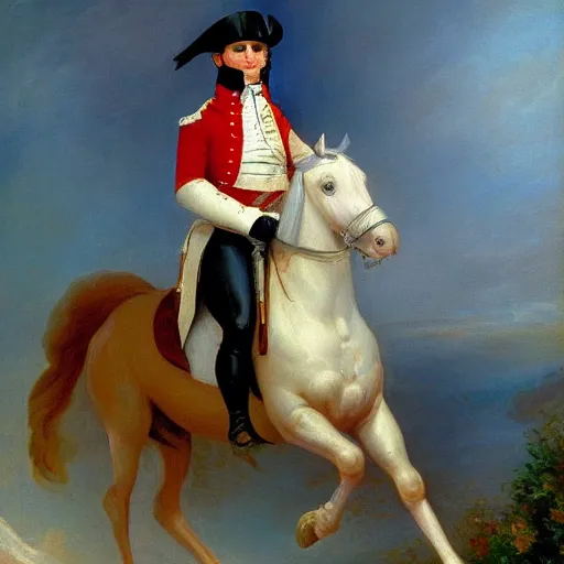 Image similar to an impressionist oil painting of napoleon bonaparte on a white horse, very detailed, sharp, 8 k
