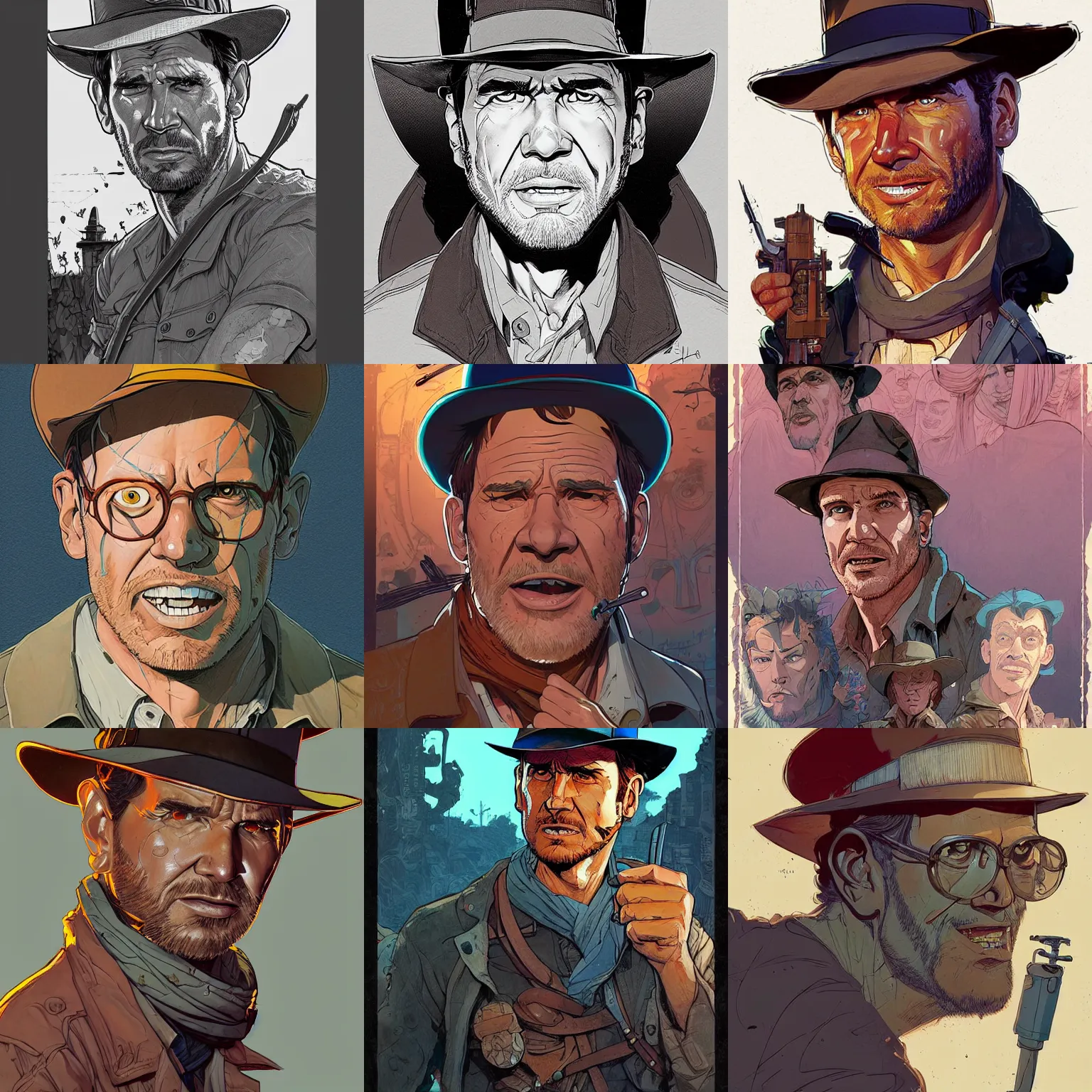 Prompt: a study of cell shaded portrait of Cartoon Indiana Jones concept art, llustration, post grunge, concept art by josan gonzales and wlop, by james jean, Victo ngai, David Rubín, Mike Mignola, Laurie Greasley, highly detailed, sharp focus, alien, Trending on Artstation, HQ, deviantart, art by artgem