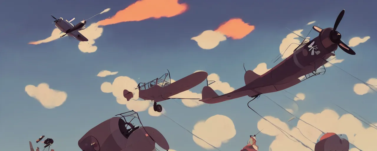 Image similar to japanese zero plane, crashing into the ground, atey ghailan, goro fujita, studio ghibli, rim light, stark very bright lighting, clear focus, very coherent