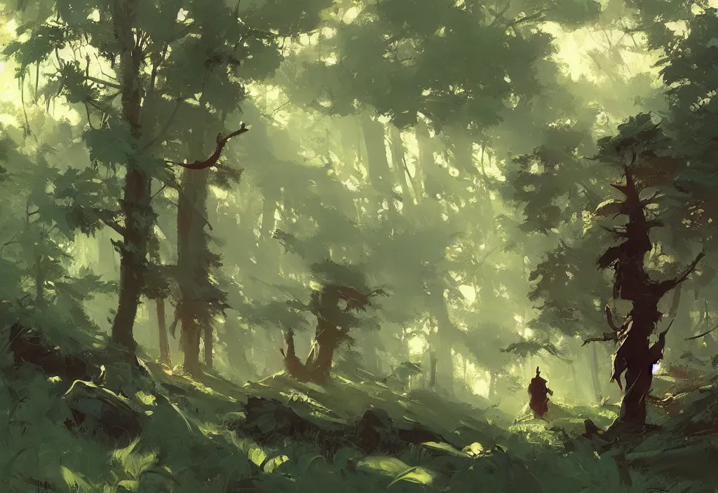 Image similar to greg manchess painting of a forest landscape in the middle ages, painting, trending on artstation, by ismail inceoglu and by craig mullins and by kilian eng and by jake parker