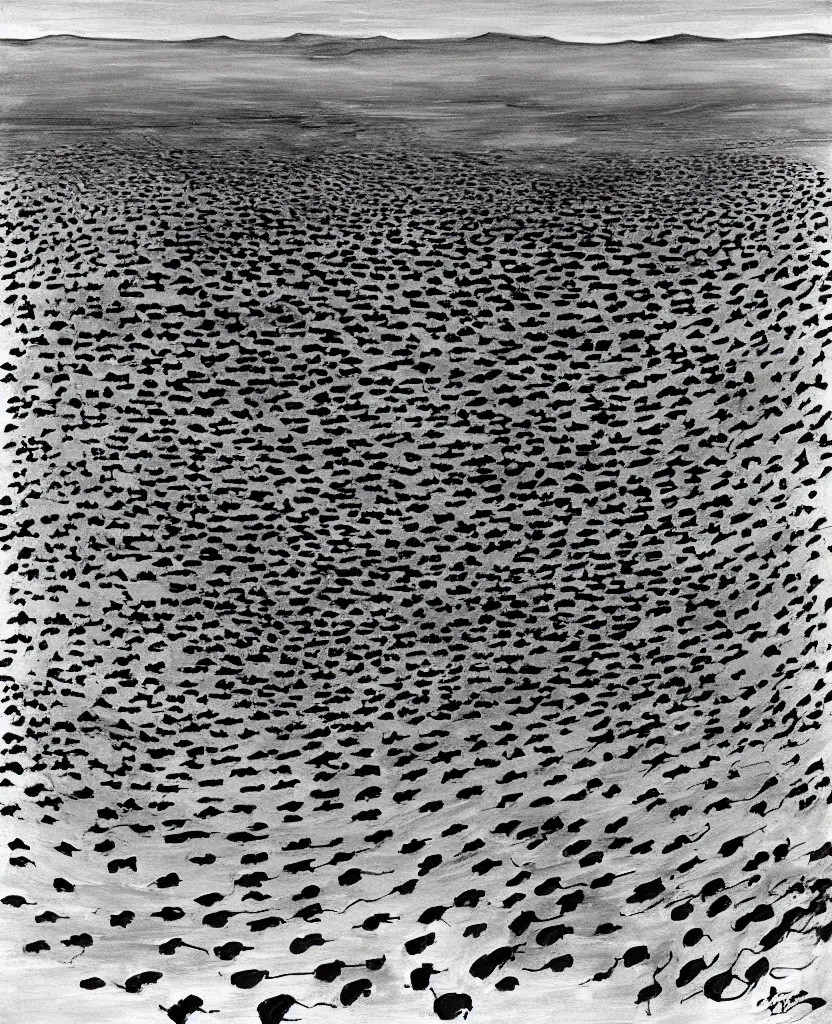 Image similar to a beautiful painting of bombs impact on desert in el alamein battle, wwii, black and white, painted by escher