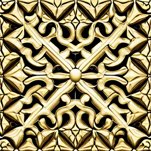 Image similar to 3d render of an abstract medieval pattern gold tile, symetrical