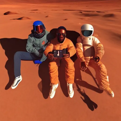 Image similar to me and the homies chilling in mars, selfie, instagram post, detailed, mars